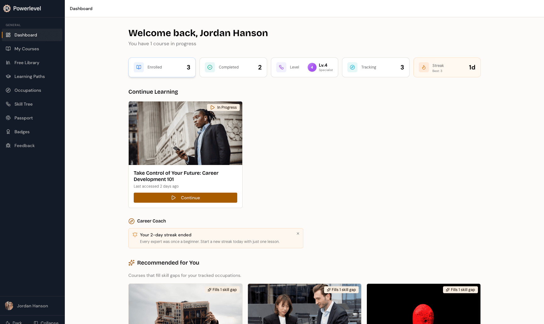 Career Intelligence — Powerlevel platform screenshot